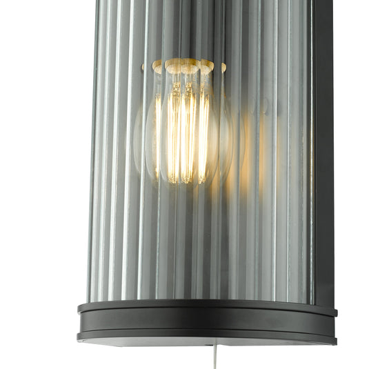 Dar Lighting ANU0722 Anund 1 Light Wall Matt Black Ribbed Glass IP44 - 36867