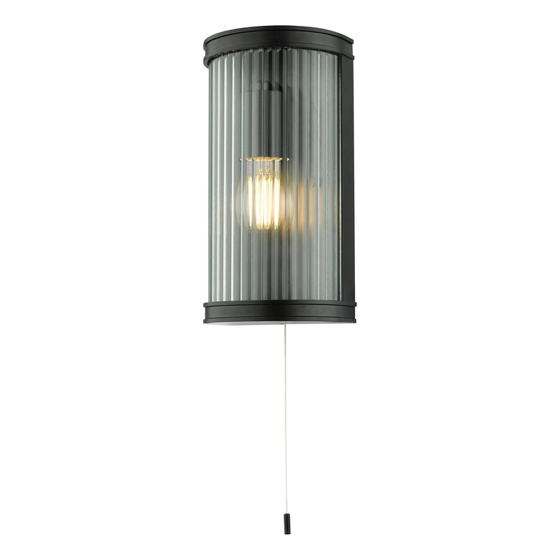 Load image into Gallery viewer, Dar Lighting ANU0722 Anund 1 Light Wall Matt Black Ribbed Glass IP44 - 36867
