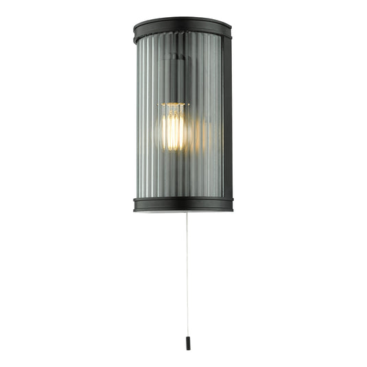Dar Lighting ANU0722 Anund 1 Light Wall Matt Black Ribbed Glass IP44 - 36867