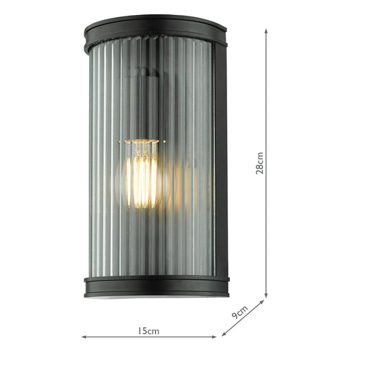Dar Lighting ANU0722 Anund 1 Light Wall Matt Black Ribbed Glass IP44 - 36867