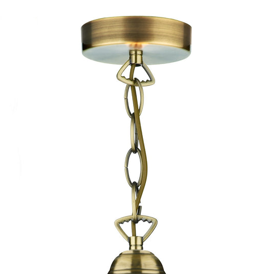 Dar Lighting ARD866 Ardeche 1 Light Large Pendant Amber Glass & Antique Brass - 19252