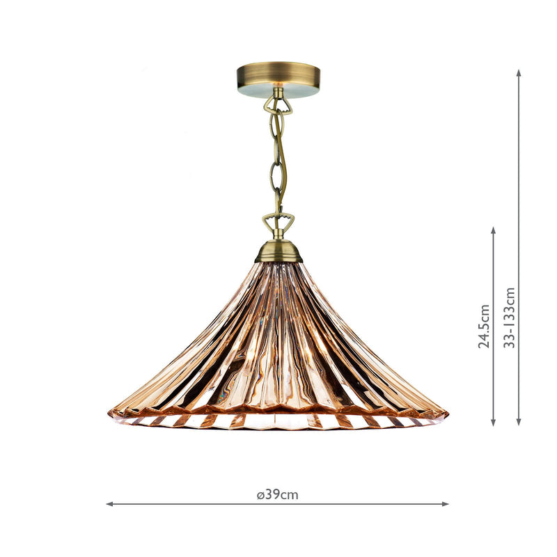 Load image into Gallery viewer, Dar Lighting ARD866 Ardeche 1 Light Large Pendant Amber Glass &amp; Antique Brass - 19252
