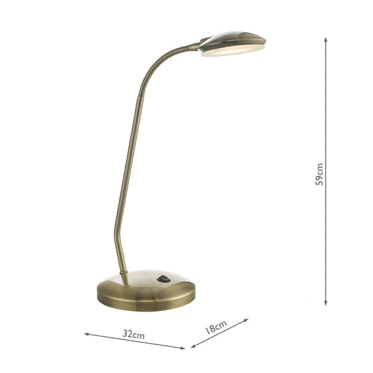 Dar Lighting ARI4075 Aria Task Lamp Antique Brass LED - 37110