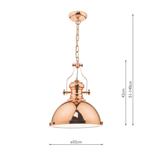 Dar Lighting ARO0164 Arona 1lt Pendant Copper & Glass - 34892