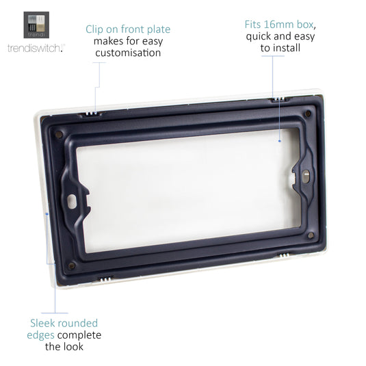 Trendi Switch ART-2BLKNV, Artistic Modern Double Blanking Plate, Navy Blue Finish, BRITISH MADE, (25mm Back Box Required), 5yrs Warranty - 53561