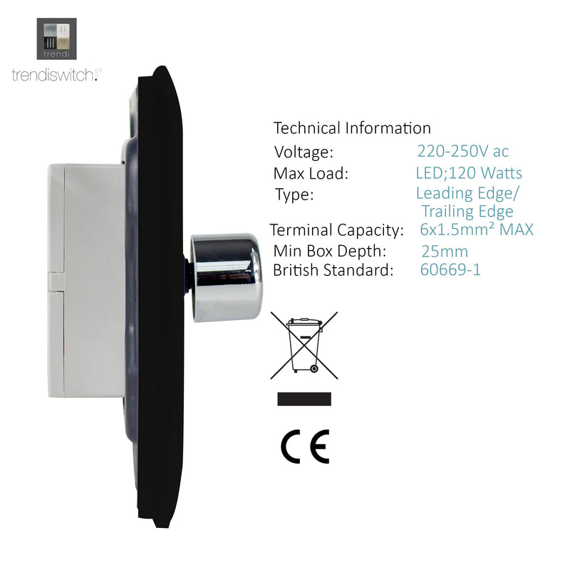 Load image into Gallery viewer, Trendi Switch ART-2LDMBK, Artistic Modern 2 Gang 2 Way LED Dimmer Switch 5-150W LED / 120W Tungsten Per Dimmer, Gloss Black Finish, (35mm Back Box Required) 5yrs Wrnty - 42307
