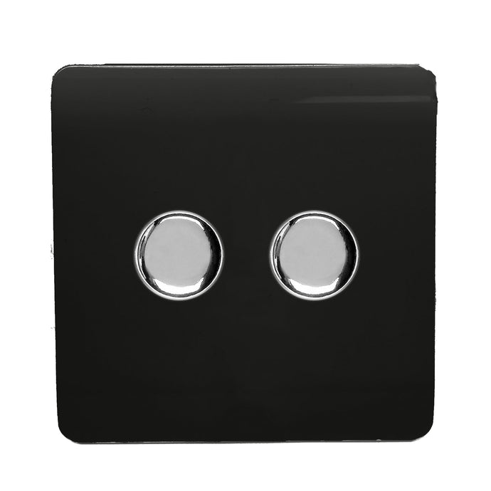 Trendi Switch ART-2LDMBK, Artistic Modern 2 Gang 2 Way LED Dimmer Switch 5-150W LED / 120W Tungsten Per Dimmer, Gloss Black Finish, (35mm Back Box Required) 5yrs Wrnty - 42307