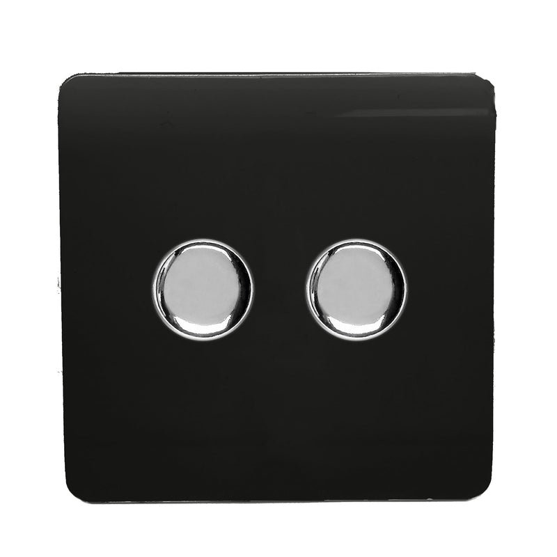 Load image into Gallery viewer, Trendi Switch ART-2LDMBK, Artistic Modern 2 Gang 2 Way LED Dimmer Switch 5-150W LED / 120W Tungsten Per Dimmer, Gloss Black Finish, (35mm Back Box Required) 5yrs Wrnty - 42307
