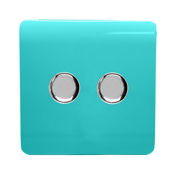 Trendi Switch ART-2LDMBT, Artistic Modern 2 Gang 2 Way LED Dimmer Switch 5-150W LED / 120W Tungsten Per Dimmer, Bright Teal Finish, (35mm Back Box Required) 5yrs Wrnty - 53592