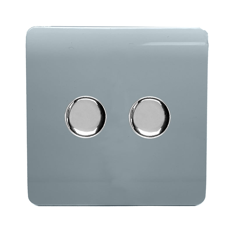 Load image into Gallery viewer, Trendi Switch ART-2LDMCG, Artistic Modern 2 Gang 2 Way LED Dimmer Switch 5-150W LED / 120W Tungsten Per Dimmer, Cool Grey Finish, (35mm Back Box Required) 5yrs Warranty - 53593
