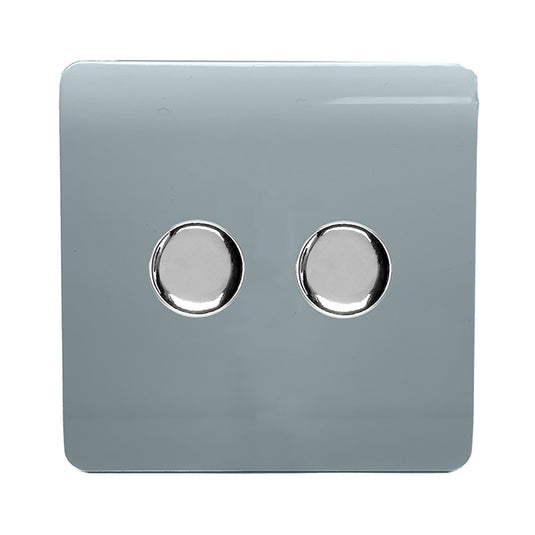 Trendi Switch ART-2LDMCG, Artistic Modern 2 Gang 2 Way LED Dimmer Switch 5-150W LED / 120W Tungsten Per Dimmer, Cool Grey Finish, (35mm Back Box Required) 5yrs Warranty - 53593