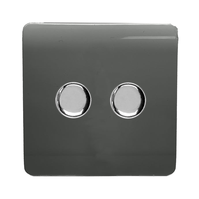 Trendi Switch ART-2LDMCH, Artistic Modern 2 Gang 2 Way LED Dimmer Switch 5-150W LED / 120W Tungsten Per Dimmer, Charcoal Finish, (35mm Back Box Required), 5yrs Warranty - 53594