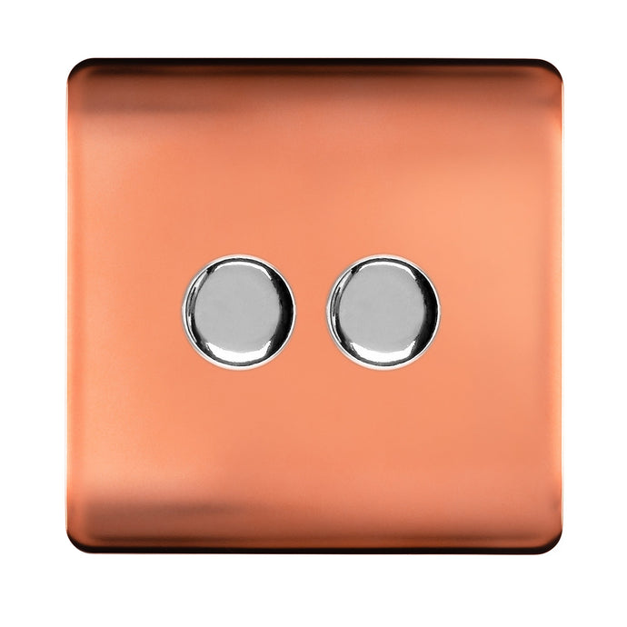 Trendi Switch ART-2LDMCPR, Artistic Modern 2 Gang 2 Way LED Dimmer Switch 5-150W LED / 120W Tungsten Per Dimmer, Copper Finish, (35mm Back Box Required), 5yrs Warranty - 53595