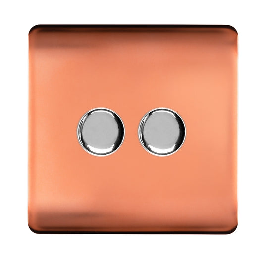 Trendi Switch ART-2LDMCPR, Artistic Modern 2 Gang 2 Way LED Dimmer Switch 5-150W LED / 120W Tungsten Per Dimmer, Copper Finish, (35mm Back Box Required), 5yrs Warranty - 53595