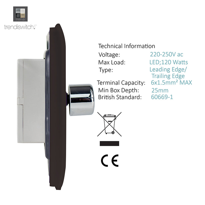 Load image into Gallery viewer, Trendi Switch ART-2LDMDB, Artistic Modern 2 Gang 2 Way LED Dimmer Switch 5-150W LED / 120W Tungsten Per Dimmer, Dark Brown Finish, (35mm Back Box Required) 5yrs Wrnty - 53596
