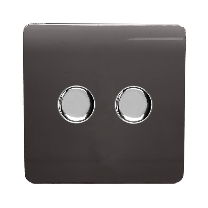 Trendi Switch ART-2LDMDB, Artistic Modern 2 Gang 2 Way LED Dimmer Switch 5-150W LED / 120W Tungsten Per Dimmer, Dark Brown Finish, (35mm Back Box Required) 5yrs Wrnty - 53596