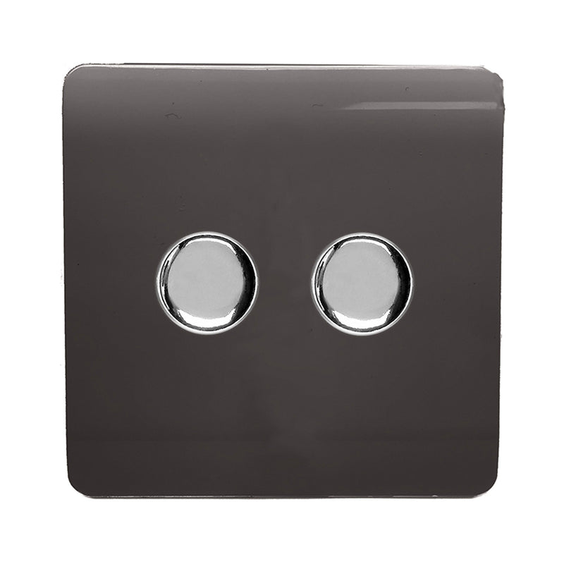 Load image into Gallery viewer, Trendi Switch ART-2LDMDB, Artistic Modern 2 Gang 2 Way LED Dimmer Switch 5-150W LED / 120W Tungsten Per Dimmer, Dark Brown Finish, (35mm Back Box Required) 5yrs Wrnty - 53596
