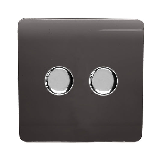 Trendi Switch ART-2LDMDB, Artistic Modern 2 Gang 2 Way LED Dimmer Switch 5-150W LED / 120W Tungsten Per Dimmer, Dark Brown Finish, (35mm Back Box Required) 5yrs Wrnty - 53596