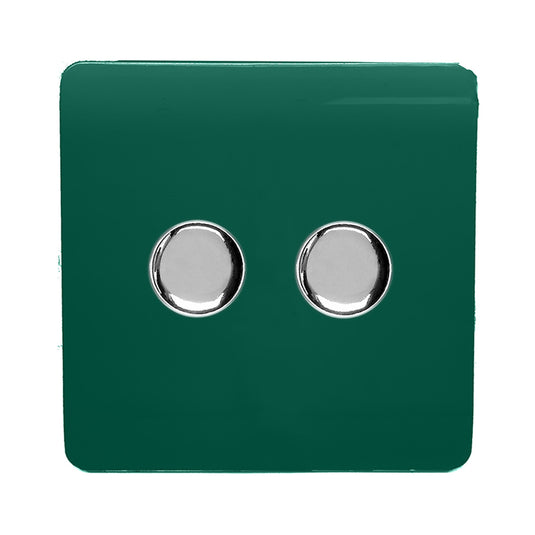 Trendi Switch ART-2LDMDG, Artistic Modern 2 Gang 2 Way LED Dimmer Switch 5-150W LED / 120W Tungsten Per Dimmer, Dark Green Finish, (35mm Back Box Required) 5yrs Wrnty - 53597