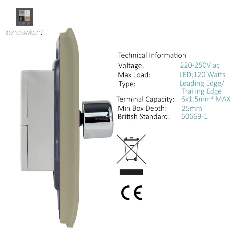 Load image into Gallery viewer, Trendi Switch ART-2LDMGO, Artistic Modern 2 Gang 2 Way LED Dimmer Switch 5-150W LED / 120W Tungsten Per Dimmer, Gold/Chrome Finish, (35mm Back Box Required) 5yrs Wrnty - 42304
