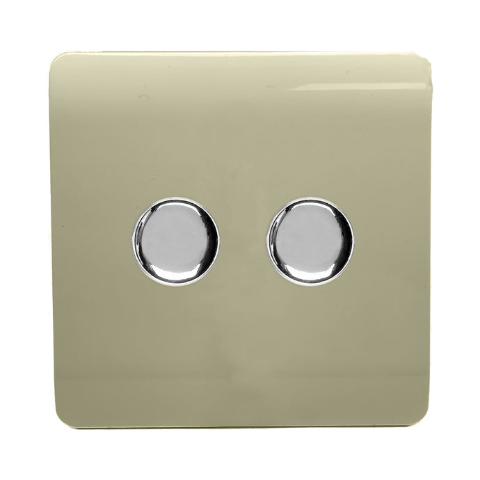 Trendi Switch ART-2LDMGO, Artistic Modern 2 Gang 2 Way LED Dimmer Switch 5-150W LED / 120W Tungsten Per Dimmer, Gold/Chrome Finish, (35mm Back Box Required) 5yrs Wrnty - 42304