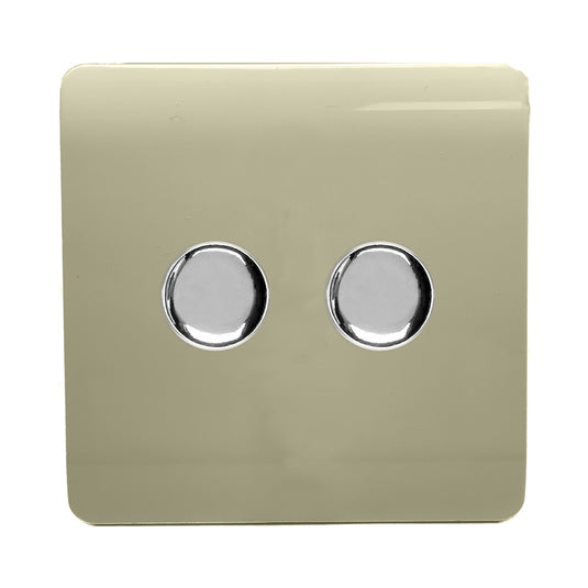 Trendi Switch ART-2LDMGO, Artistic Modern 2 Gang 2 Way LED Dimmer Switch 5-150W LED / 120W Tungsten Per Dimmer, Gold/Chrome Finish, (35mm Back Box Required) 5yrs Wrnty - 42304