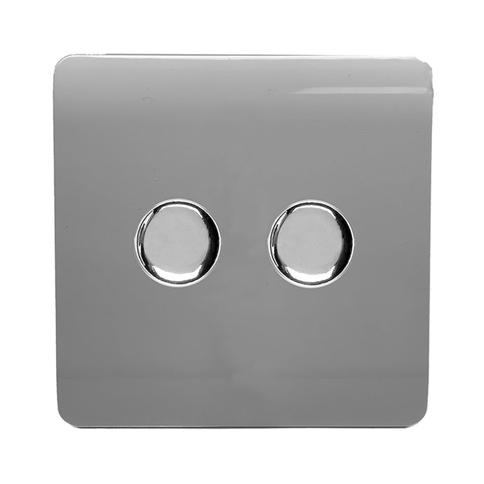 Trendi Switch ART-2LDMLG, Artistic Modern 2 Gang 2 Way LED Dimmer Switch 5-150W LED / 120W Tungsten Per Dimmer, Light Grey Finish, (35mm Back Box Required) 5yrs Wrnty - 53598