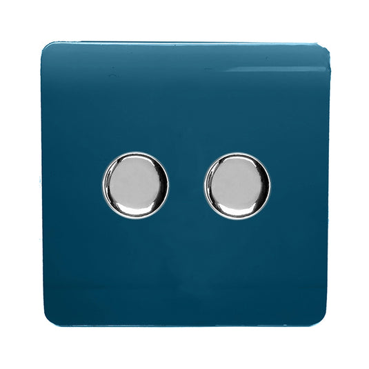 Trendi Switch ART-2LDMMD, Artistic Modern 2 Gang 2 Way LED Dimmer Switch 5-150W LED / 120W Tungsten Per Dimmer, Midnight Blue Finish (35mm Back Box Required) 5yrs Wrnty - 53599