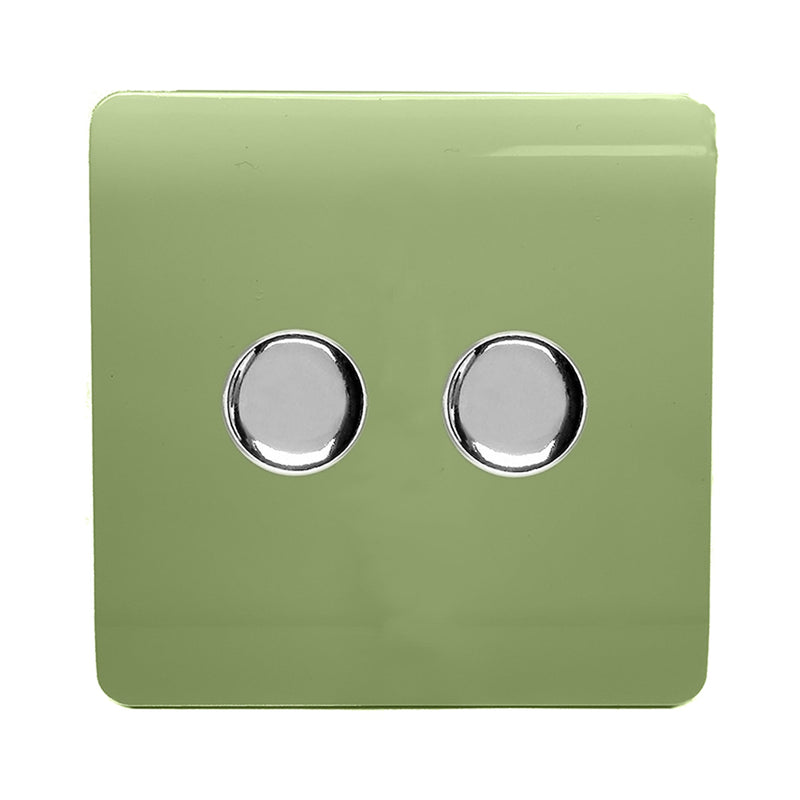 Load image into Gallery viewer, Trendi Switch ART-2LDMMG, Artistic Modern 2 Gang 2 Way LED Dimmer Switch 5-150W LED / 120W Tungsten Per Dimmer, Moss Green Finish, (35mm Back Box Required) 5yrs Wrnty - 53600
