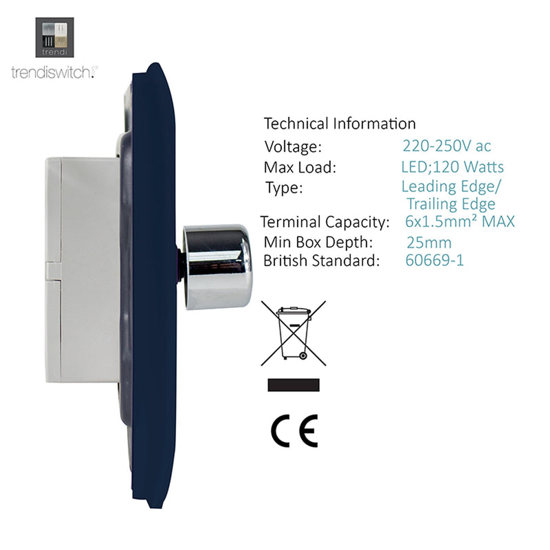 Load image into Gallery viewer, Trendi Switch ART-2LDMNV, Artistic Modern 2 Gang 2 Way LED Dimmer Switch 5-150W LED / 120W Tungsten Per Dimmer, Navy Finish, (35mm Back Box Required), 5yrs Warranty - 53601
