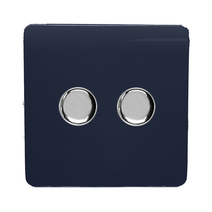 Trendi Switch ART-2LDMNV, Artistic Modern 2 Gang 2 Way LED Dimmer Switch 5-150W LED / 120W Tungsten Per Dimmer, Navy Finish, (35mm Back Box Required), 5yrs Warranty - 53601