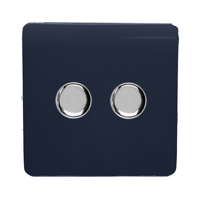 Load image into Gallery viewer, Trendi Switch ART-2LDMNV, Artistic Modern 2 Gang 2 Way LED Dimmer Switch 5-150W LED / 120W Tungsten Per Dimmer, Navy Finish, (35mm Back Box Required), 5yrs Warranty - 53601
