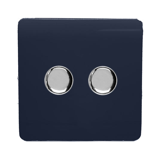 Trendi Switch ART-2LDMNV, Artistic Modern 2 Gang 2 Way LED Dimmer Switch 5-150W LED / 120W Tungsten Per Dimmer, Navy Finish, (35mm Back Box Required), 5yrs Warranty - 53601