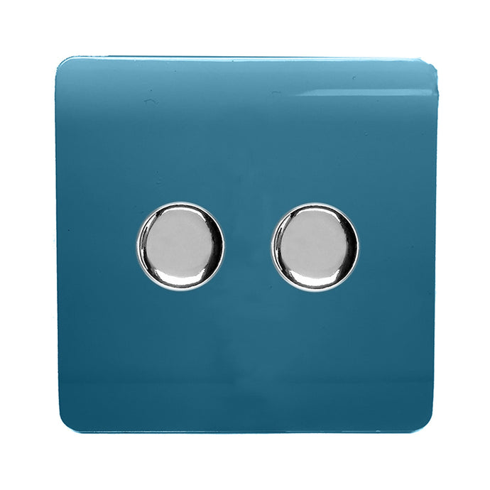 Trendi Switch ART-2LDMOB, Artistic Modern 2 Gang 2 Way LED Dimmer Switch 5-150W LED / 120W Tungsten Per Dimmer, Ocean Blue Finish, (35mm Back Box Required) 5yrs Wrnty - 53602