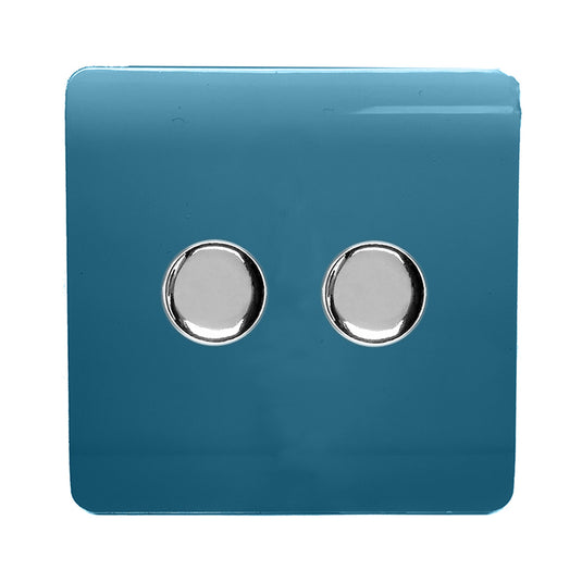 Trendi Switch ART-2LDMOB, Artistic Modern 2 Gang 2 Way LED Dimmer Switch 5-150W LED / 120W Tungsten Per Dimmer, Ocean Blue Finish, (35mm Back Box Required) 5yrs Wrnty - 53602