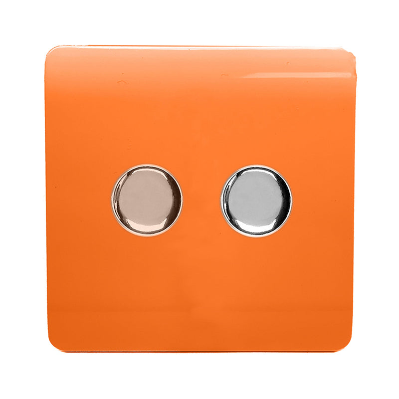 Load image into Gallery viewer, Trendi Switch ART-2LDMOR, Artistic Modern 2 Gang 2 Way LED Dimmer Switch 5-150W LED / 120W Tungsten Per Dimmer, Orange Finish, (35mm Back Box Required), 5yrs Warranty - 53603
