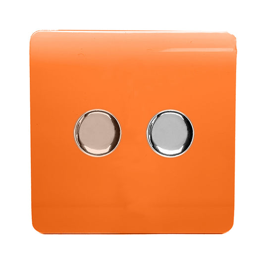 Trendi Switch ART-2LDMOR, Artistic Modern 2 Gang 2 Way LED Dimmer Switch 5-150W LED / 120W Tungsten Per Dimmer, Orange Finish, (35mm Back Box Required), 5yrs Warranty - 53603