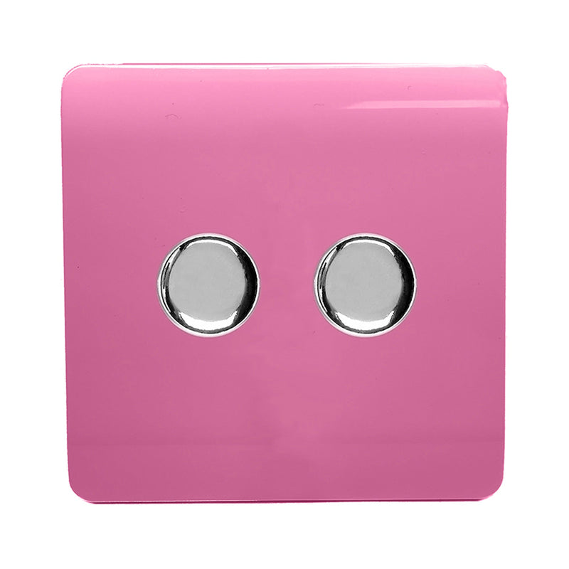 Load image into Gallery viewer, Trendi Switch ART-2LDMPK, Artistic Modern 2 Gang 2 Way LED Dimmer Switch 5-150W LED / 120W Tungsten Per Dimmer, Pink Finish, (35mm Back Box Required), 5yrs Warranty - 53604
