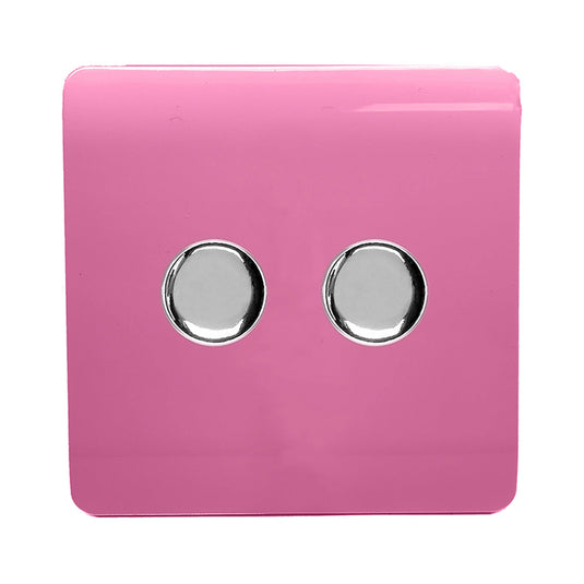 Trendi Switch ART-2LDMPK, Artistic Modern 2 Gang 2 Way LED Dimmer Switch 5-150W LED / 120W Tungsten Per Dimmer, Pink Finish, (35mm Back Box Required), 5yrs Warranty - 53604