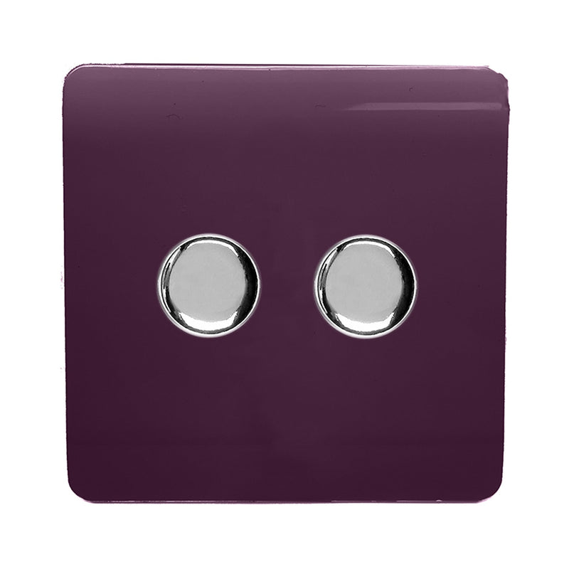 Load image into Gallery viewer, Trendi Switch ART-2LDMPL, Artistic Modern 2 Gang 2 Way LED Dimmer Switch 5-150W LED / 120W Tungsten Per Dimmer, Plum Finish, (35mm Back Box Required), 5yrs Warranty - 53605
