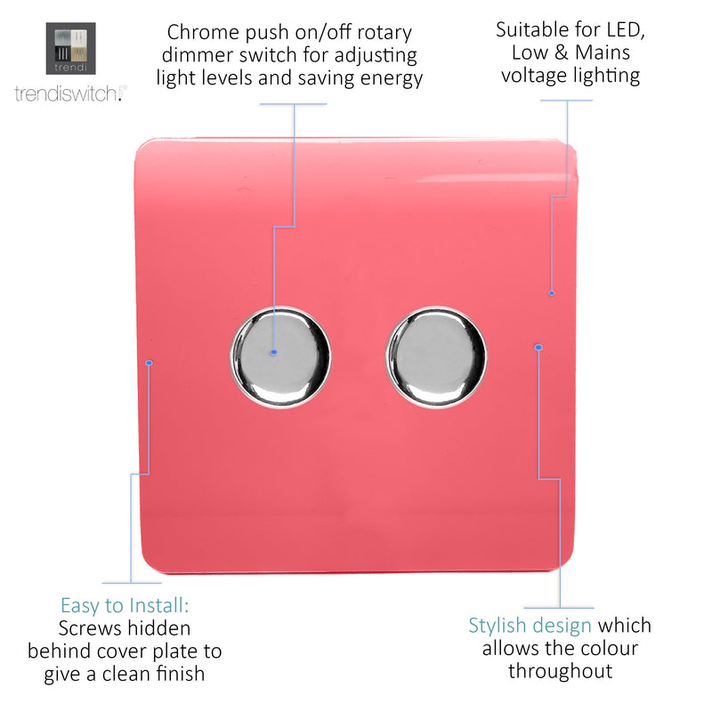 Load image into Gallery viewer, Trendi Switch ART-2LDMSB, Artistic Modern 2 Gang 2 Way LED Dimmer Switch 5-150W LED / 120W Tungsten Per Dimmer, Strawberry Finish, (35mm Back Box Required) 5yrs Wrnty - 53606
