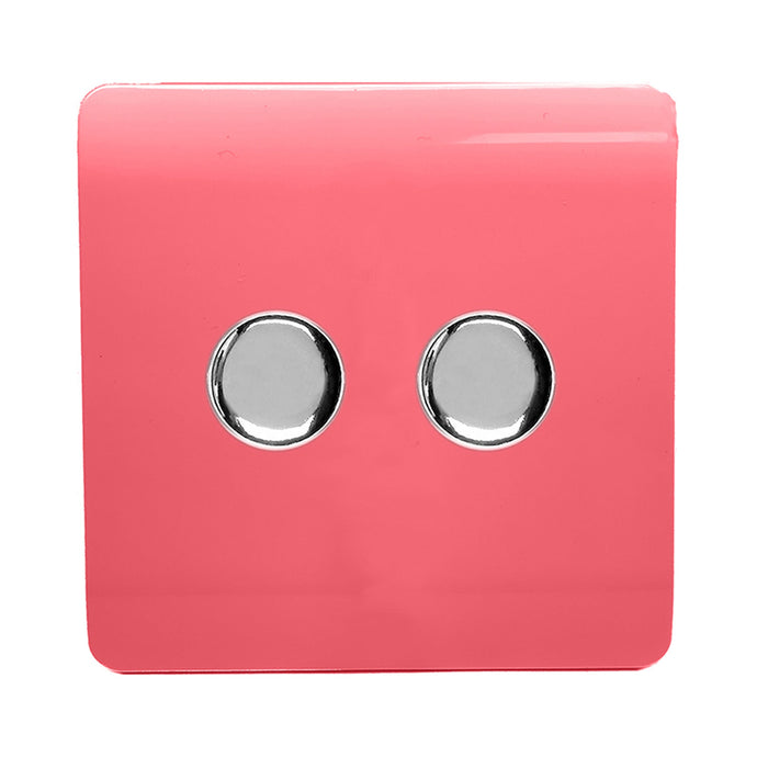 Trendi Switch ART-2LDMSB, Artistic Modern 2 Gang 2 Way LED Dimmer Switch 5-150W LED / 120W Tungsten Per Dimmer, Strawberry Finish, (35mm Back Box Required) 5yrs Wrnty - 53606