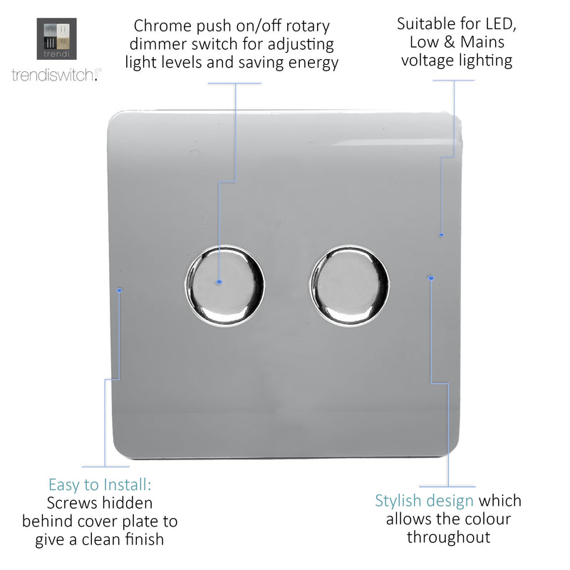 Load image into Gallery viewer, Trendi Switch ART-2LDMSI, Artistic Modern 2 Gang 2 Way LED Dimmer Switch 5-150W LED / 120W Tungsten Per Dimmer, Silver Finish, (35mm Back Box Required) 5yrs Wrnty - 42305
