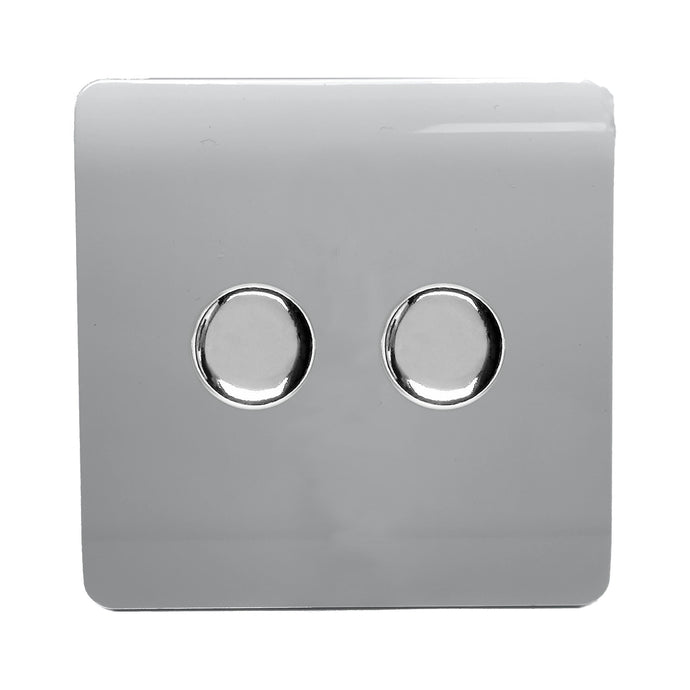 Trendi Switch ART-2LDMSI, Artistic Modern 2 Gang 2 Way LED Dimmer Switch 5-150W LED / 120W Tungsten Per Dimmer, Silver Finish, (35mm Back Box Required) 5yrs Wrnty - 42305