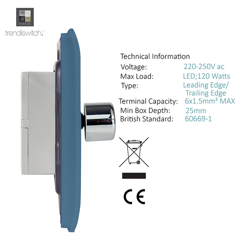 Load image into Gallery viewer, Trendi Switch ART-2LDMSK, Artistic Modern 2 Gang 2 Way LED Dimmer Switch 5-150W LED / 120W Tungsten Per Dimmer, Sky Finish, (35mm Back Box Required), 5yrs Warranty - 53607
