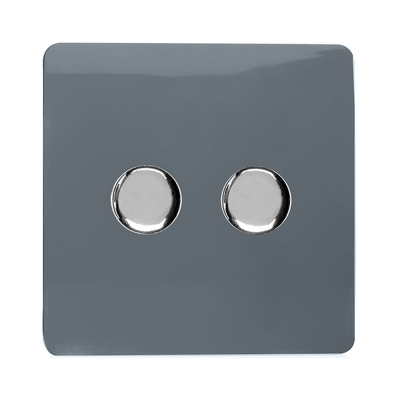 Load image into Gallery viewer, Trendi Switch ART-2LDMWG, Artistic Modern 2 Gang 2 Way LED Dimmer Switch 5-150W LED / 120W Tungsten Per Dimmer, Warm Grey Finish, (35mm Back Box Required) 5yrs Warranty - 53608
