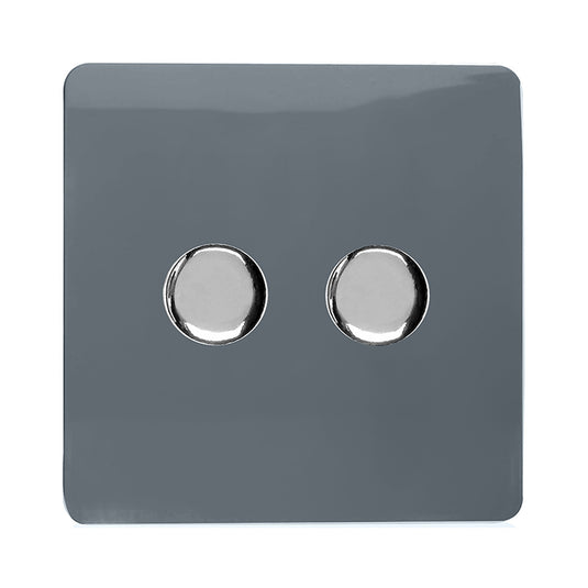 Trendi Switch ART-2LDMWG, Artistic Modern 2 Gang 2 Way LED Dimmer Switch 5-150W LED / 120W Tungsten Per Dimmer, Warm Grey Finish, (35mm Back Box Required) 5yrs Warranty - 53608