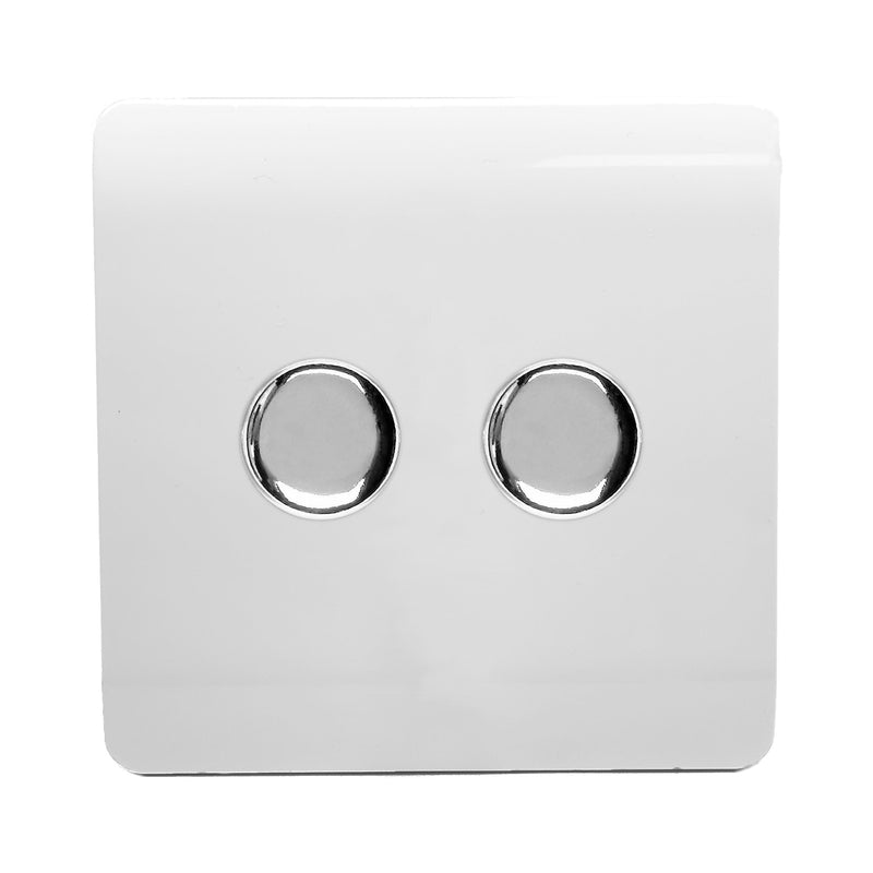 Load image into Gallery viewer, Trendi Switch ART-2LDMWH, Artistic Modern 2 Gang 2 Way LED Dimmer Switch 5-150W LED / 120W Tungsten Per Dimmer, Gloss White Finish, (35mm Back Box Required) 5yrs Wrnty - 42306
