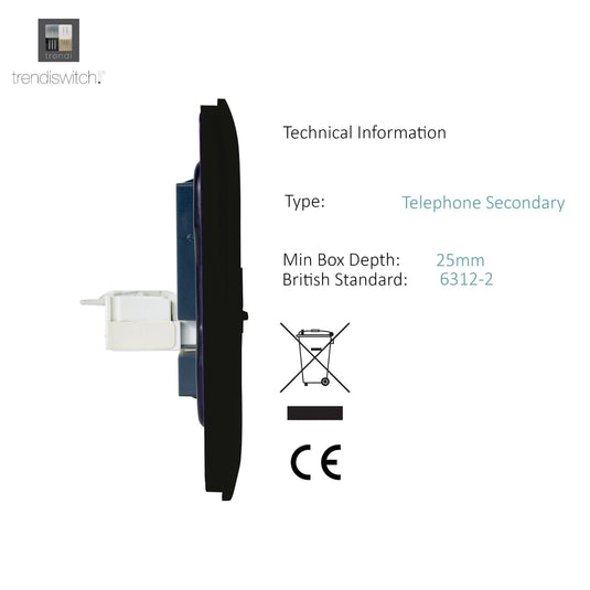 Trendi Switch ART-TLP+PCBK, Artistic Modern RJ11 Telephone & PC Ethernet Gloss Black Finish, BRITISH MADE, (35mm Back Box Required), 5yrs Warranty - 43931
