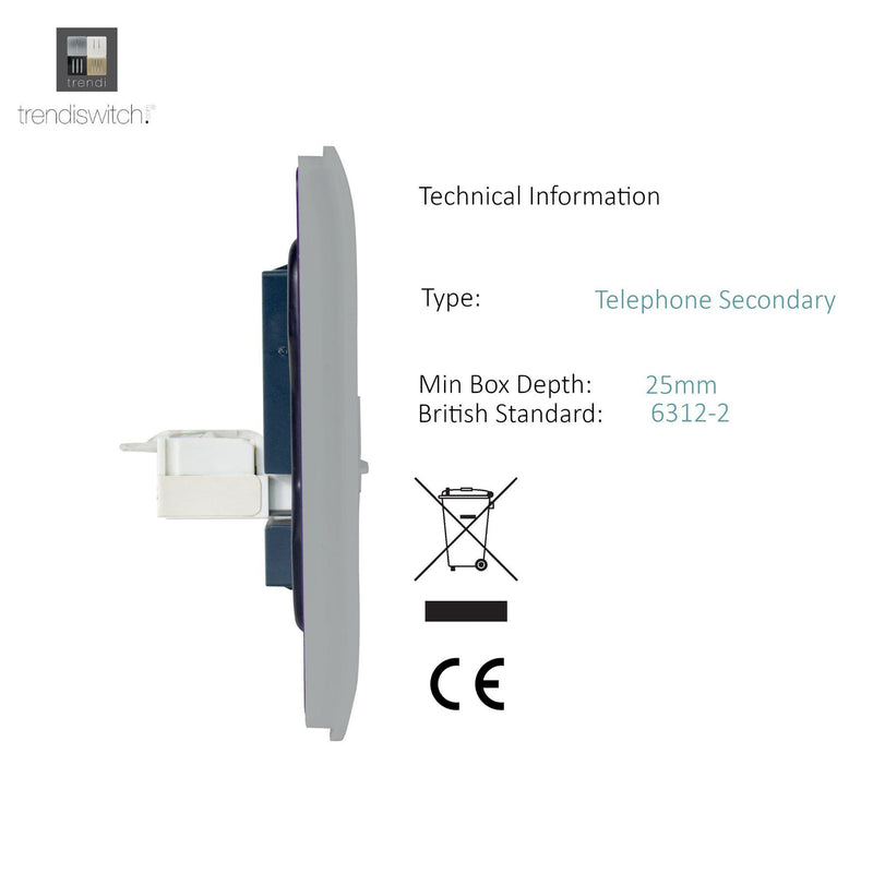 Load image into Gallery viewer, Trendi Switch ART-2TLPBS, Artistic Modern Twin RJ11 Telephone Brushed Steel Finish, BRITISH MADE, (35mm Back Box Required), 5yrs Warranty - 53650
